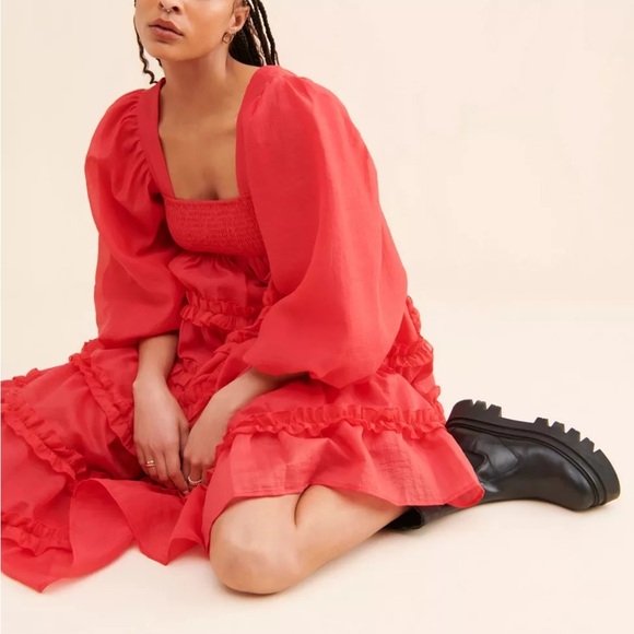 Dream Sister Jane Square Neck Puff Sleeve Tiered Organza Midi Dress - Picture 3 of 9